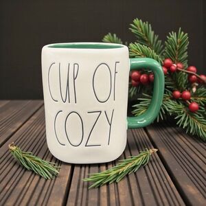 Rae Dunn “Cup of Cozy” Mug Green Interior Raised Hot Coco on Back